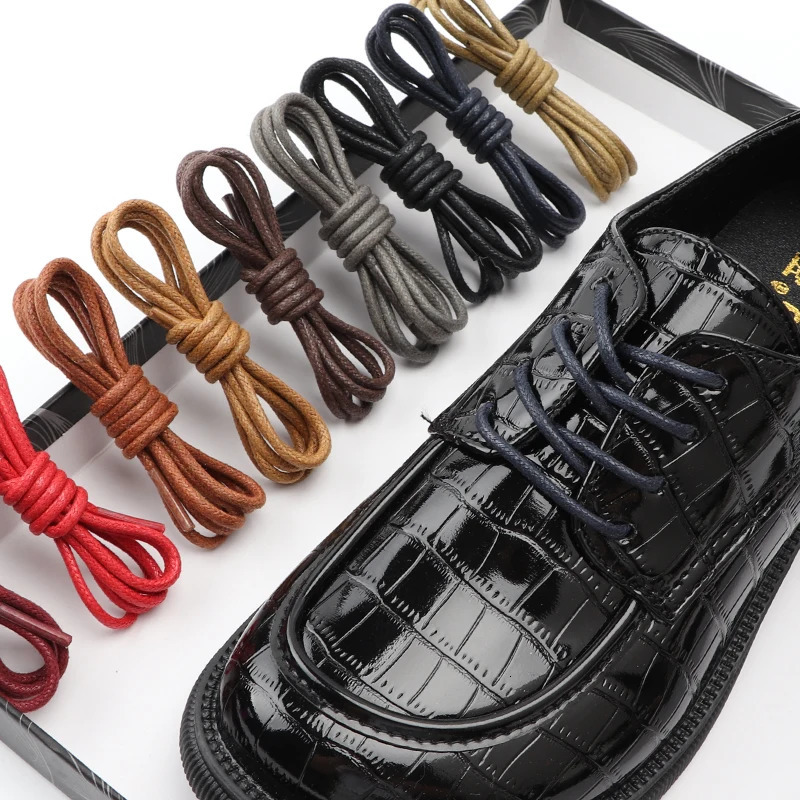 1Pair Round Waxed Shoelaces for Shoes Soild Cotton Boot Laces Leather Shoelace Waterproof Strings Sports Running Rope Shoe Lace 250106