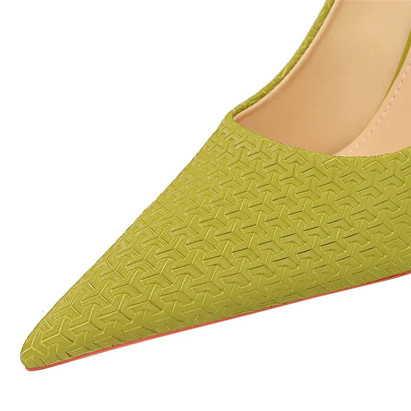 Women Fetish 10cm High Heels Green Pumps Wedding Bridal Stiletto Wedding Sexy Weave Flower Heels Lady Scarpins Event Party Shoes 250103