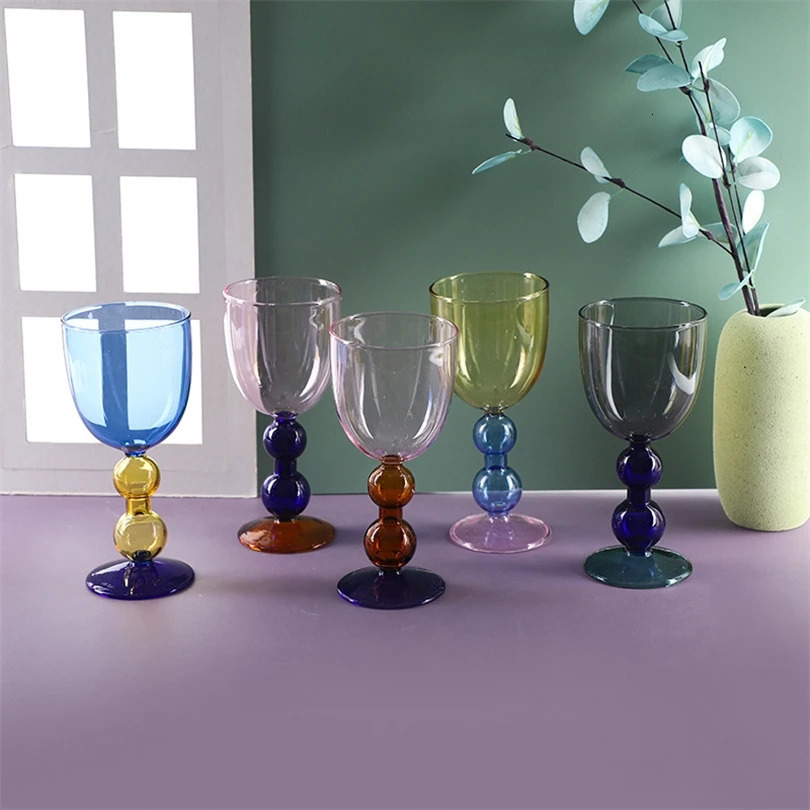 Creative Stained Glass Goblets Contrast Color Wine Glasses Ins Style Simple Home Wine Glasses Drink Cups 250106