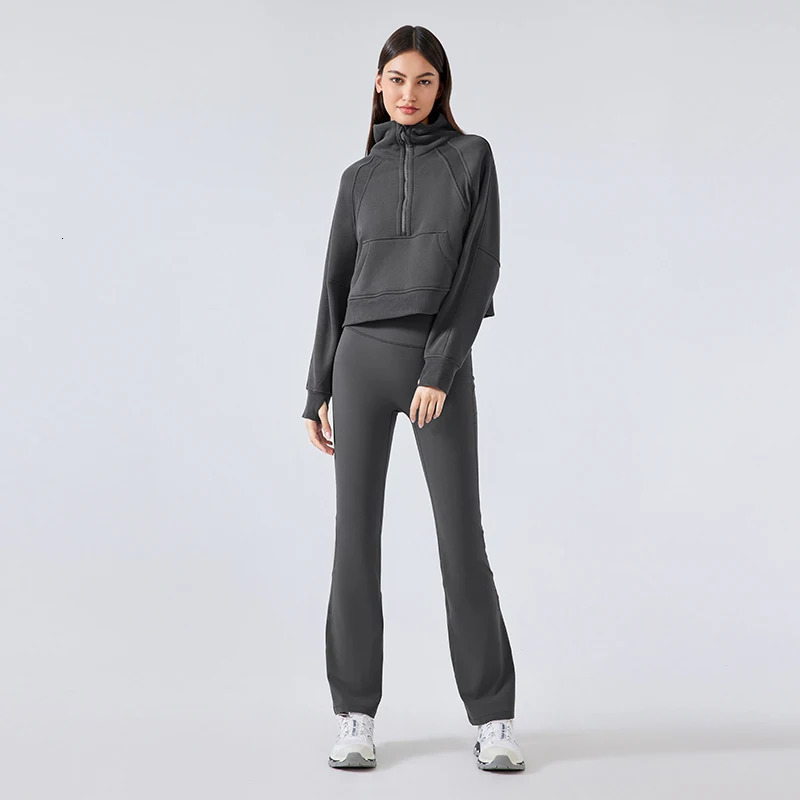 Womens 2Piece Winter Warm Tracksuit Fleece HalfZip High Neck Pullover Sweatshirt Loose StraightLeg Pants for Gym Casual Wear 250106