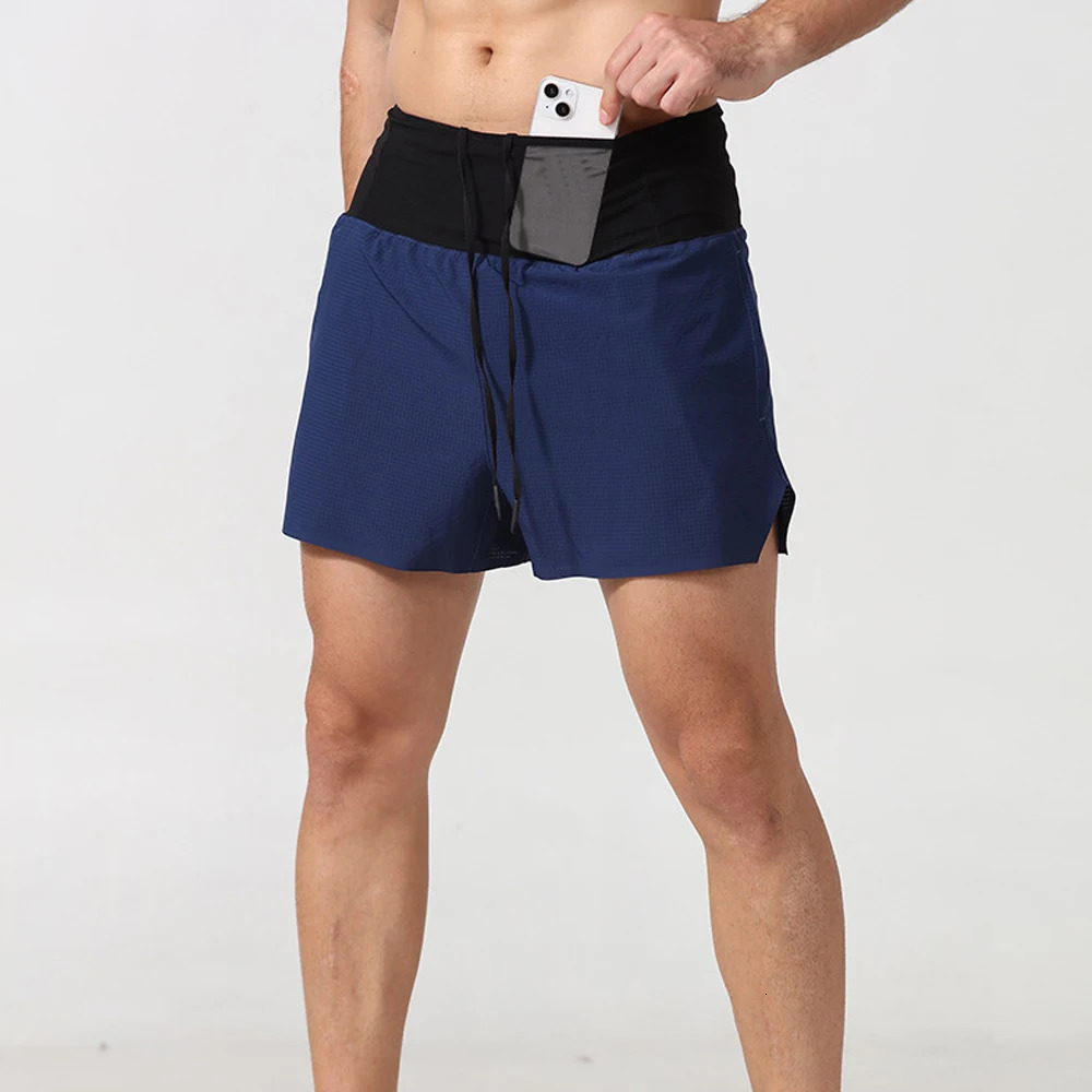 Mens Running Shorts Marathon Breathable Quick Dry Double Layer Sport Hight Waist With Back Zipper Pocket Workout Jogging 250103