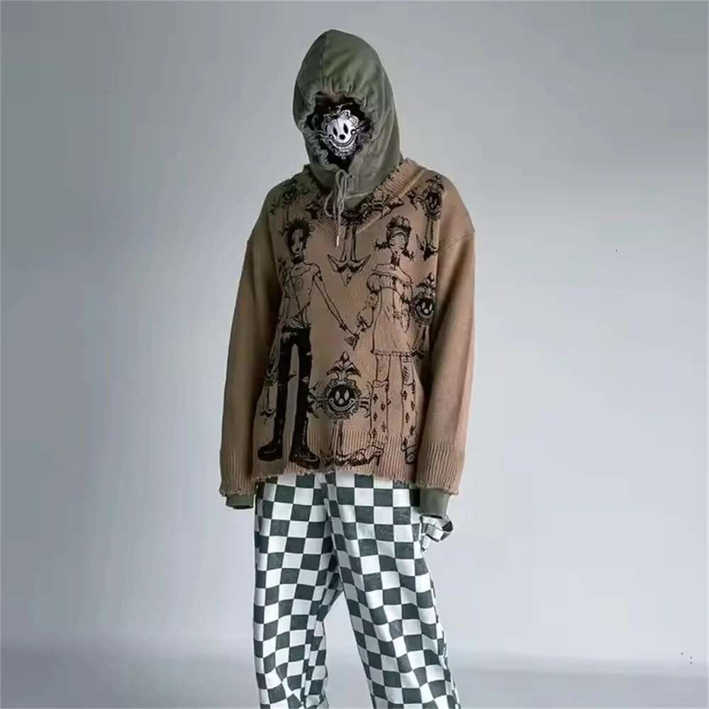 Autumn And Winter New Dark Retro Knitted American Street Trend Y2k Round Neck Loose Hooded Sweater