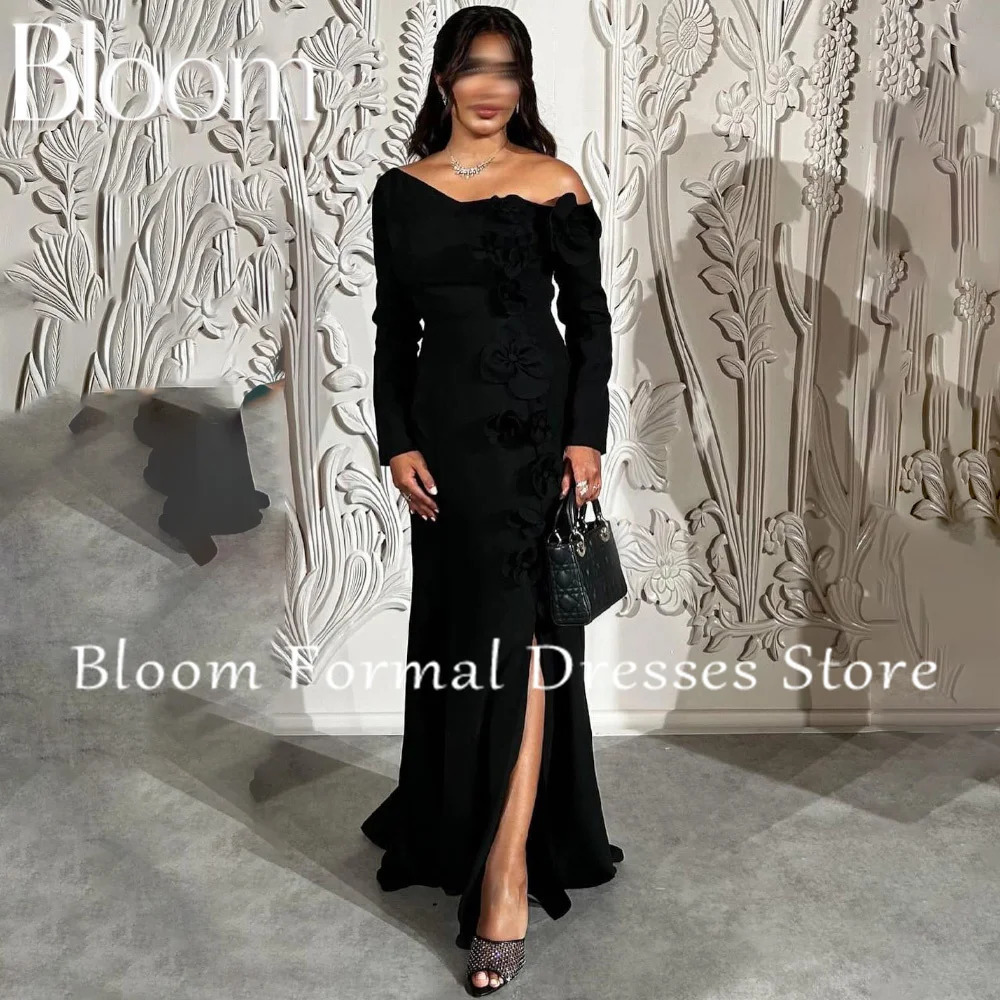 Customized single shoulder silk solid color 3D floral zipper long sleeved custom occasion dress 250103