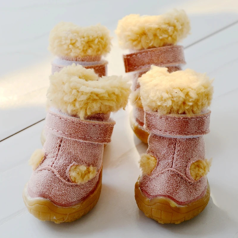 Snow Winter Season Shoes For Dogs Warm 4pcsset Non-slip Little Small Pet Puppy Animal Footwear With Fur Chihuahua Pugs Boots 250106