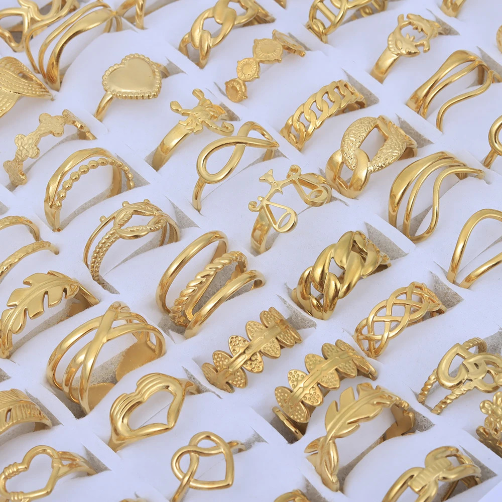20 Pieces/Lot Vintage Adjustable Stainless Steel Rings Mixed Oil Pressure Steel Men and Women Couple Finger Ring 250103