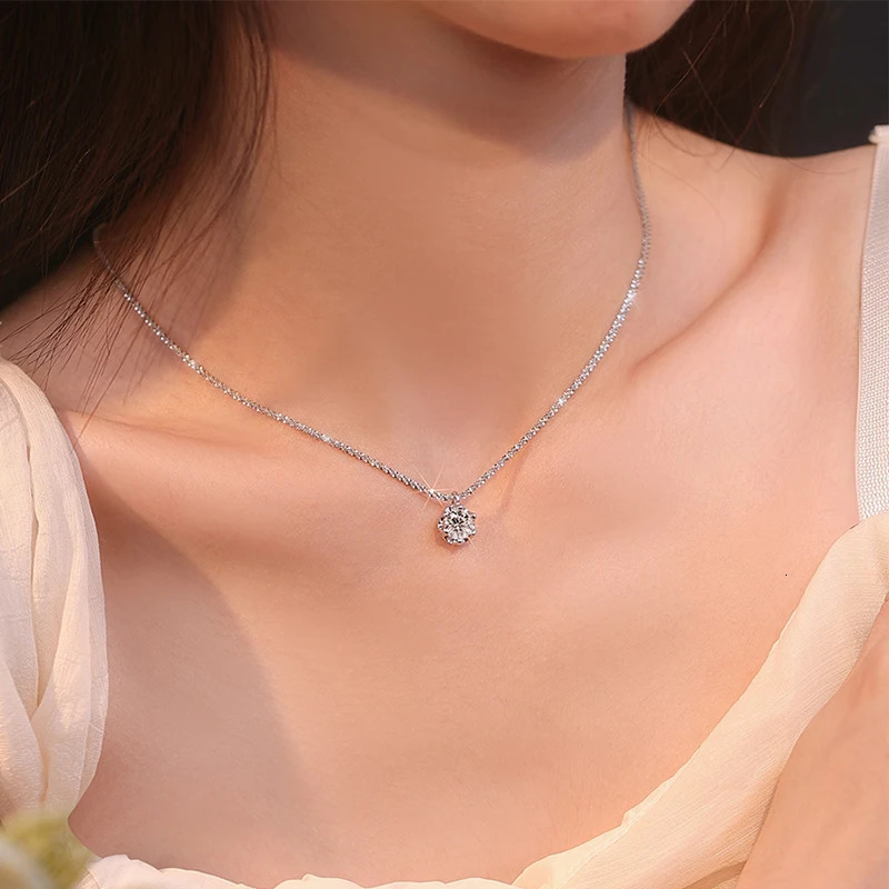 GRA Certified 6 Prong Pendant Necklace Real S925 Sterling Silver Sparkling Cauliflower Chain for Women Fine Jewelry 250106