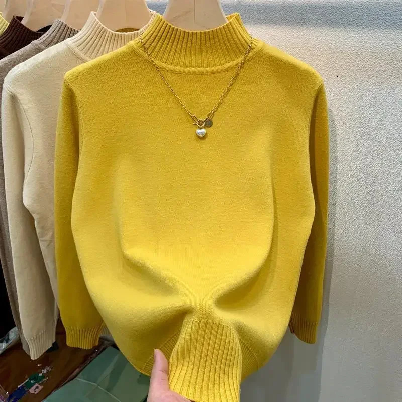 Candy Color Half Turtleneck Sweater Pullover Women Fall Winter Slim Soft Knitwear Jumper Korean Casual Warm Knit Long Sleeve Top 250103
