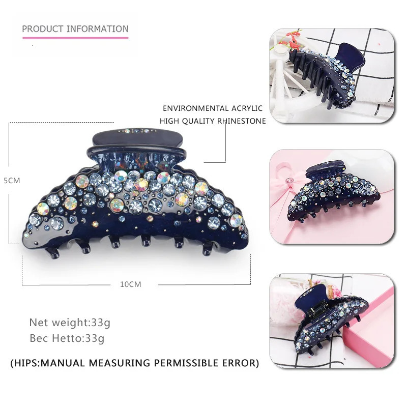 Spark Rhinestones Hair Claw Clip for Women Girl Fine Acetate Hair Accessory Ornament Jewelry - Tiara for Ponytail Holder 250106
