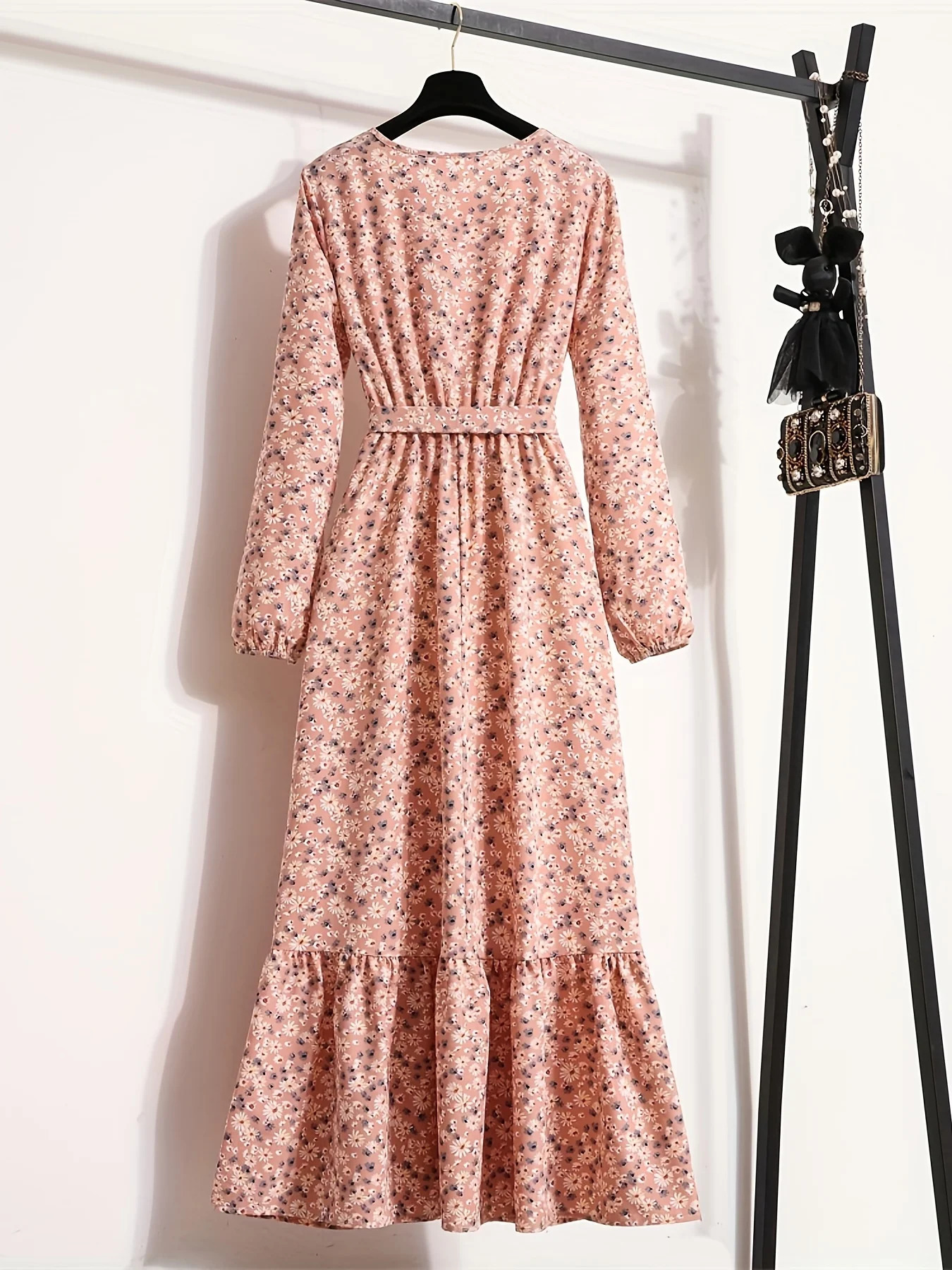 Ramadan Allover Print Maxi Dress Casual Button Front Long Sleeve Womens Clothing 250103