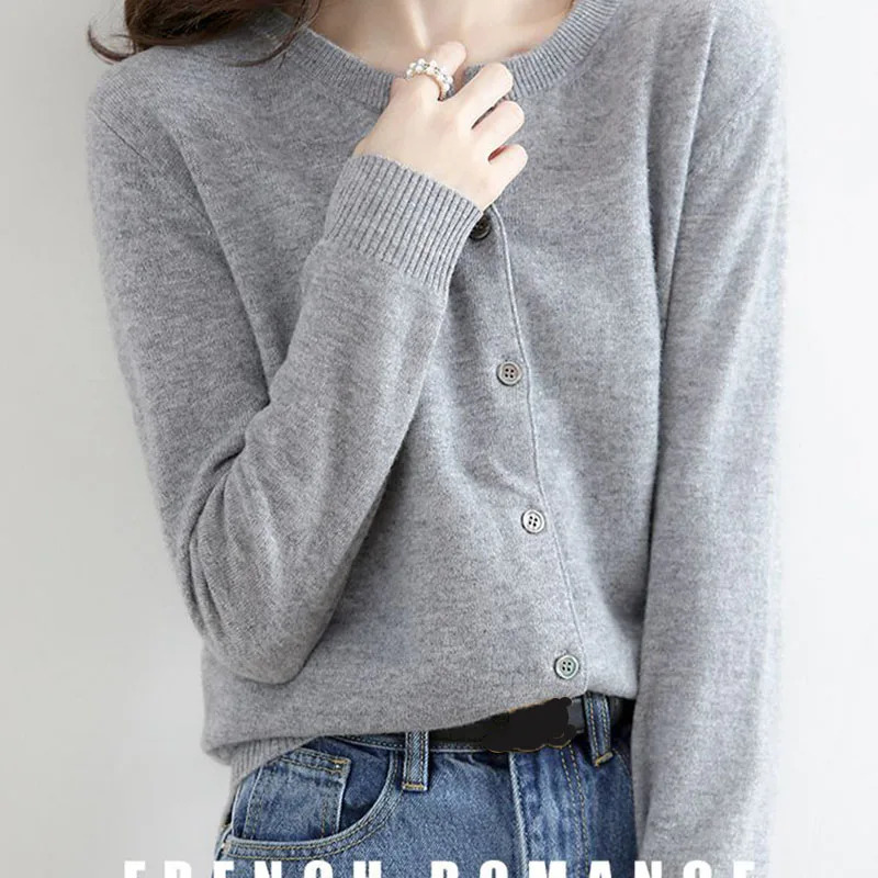 Korean Single Breasted Cardigans Sweater Women Autumn Winter Oneck Long Sleeve Knitwear Female Basic Solid Color Soft Sweaters 250103