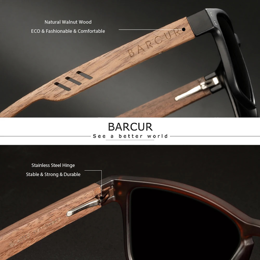 BARCUR Mens Sunglasses for Men er Natural Walnut Wood Sun Glasses Women Polarized Eyewear UV400 Eyewear 250106ww