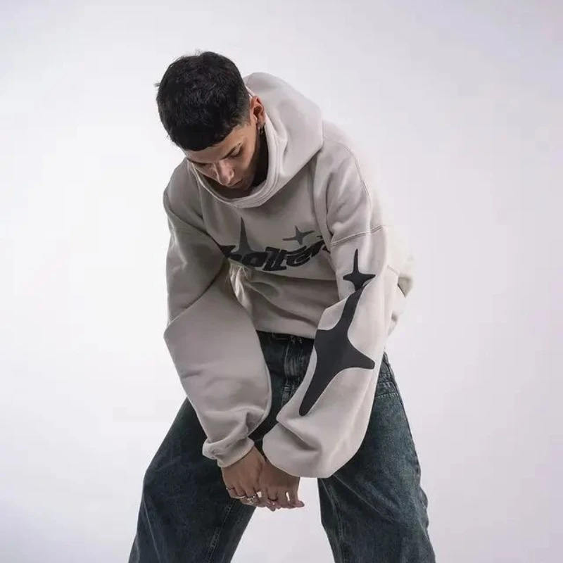 Mens and Womens Korean Y2K Harajuku Fashion Bubble Letter Super Large Hoodie Gothic Hip Hop Sportswear Street Top 250106