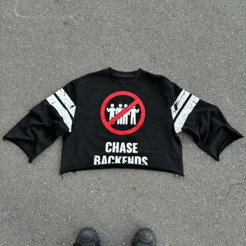 Y2k streetwear Gothic letter pattern printed oversized Tshirt mens retro loose Harajuku long sleeved round neck top womens 241217