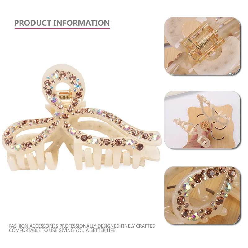 Rhinestones Hair Jewelry Ornament Accessory for Women Girls Charms Hair Claw Clip Ponytail Holder for Business Travel 250106
