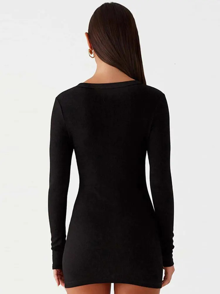 Sexy mini dress womens elegant O-neck single chest full sleeve womens dress 2025 spring/summer fashion womens party vest 250103