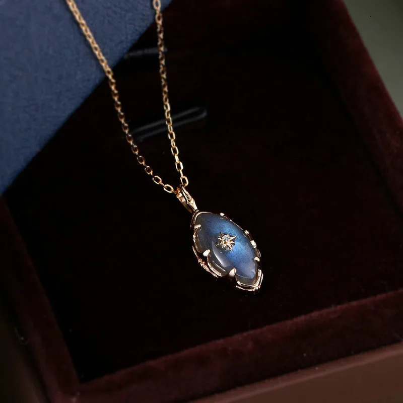 LAMOON Retro Style Bijou Pendant Necklace For Women Natural Dark Grey Labradorite 925 Sterling Silver Gold Vermeil Fine Jewelry 250106