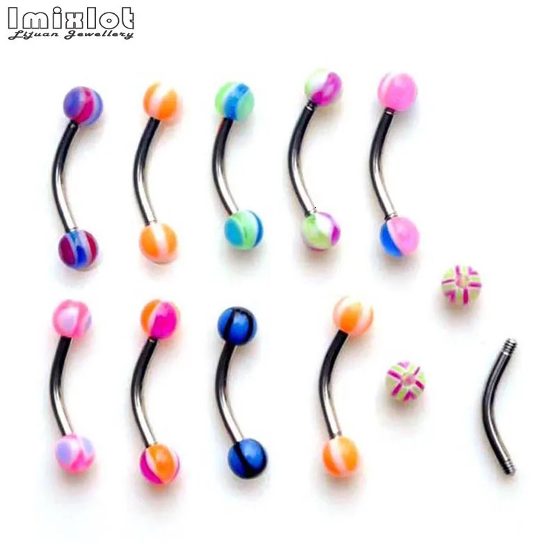 50/100PCS Mixed Acrylic Steel Body Piercing Jewelry Lot Bulk Nose Ring Tongue Bar Navel Eyebrow Lip Labret Piercing Set 250103