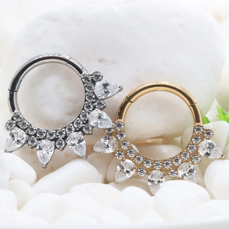 ASTM F136 Daith Piercing Ring 16G Clicker Septum Ear Helix Earrings Teardrop Clear Zirconia Nose Rings Anodized Jewelry 250103