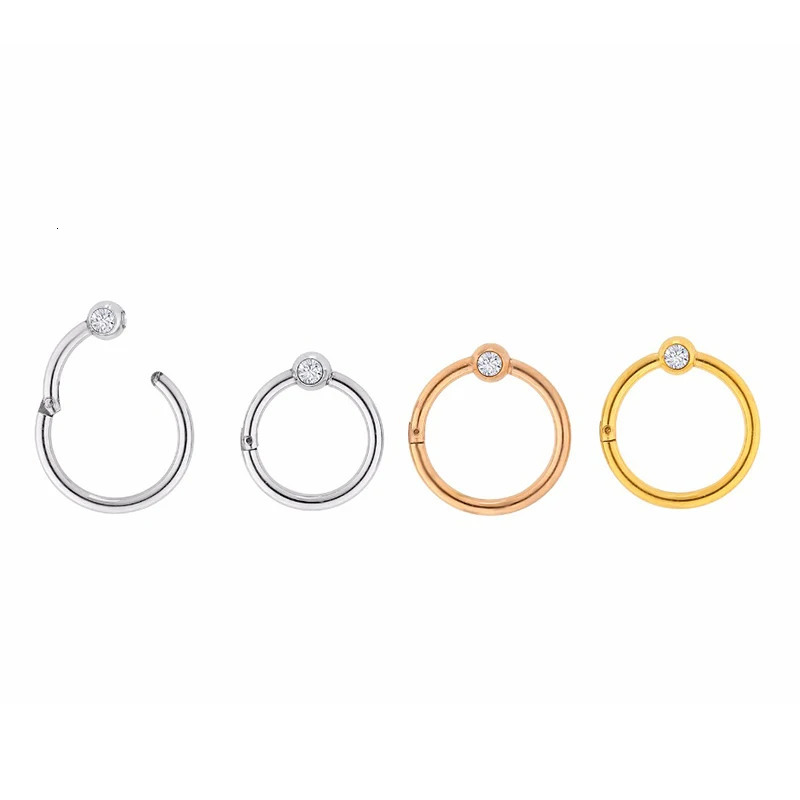 1Pc G23 Captive Bead Clicker Ring Gems Seamless Hinged Segment Ring Clicker Cartilage Nose/Lip Hoop Rings Septum 16G 250103