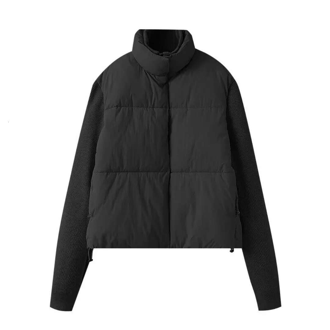 Winter New Women's Fashion Stand Up Collar Long Sleeve Spliced Knitted Warm Cotton Clothing