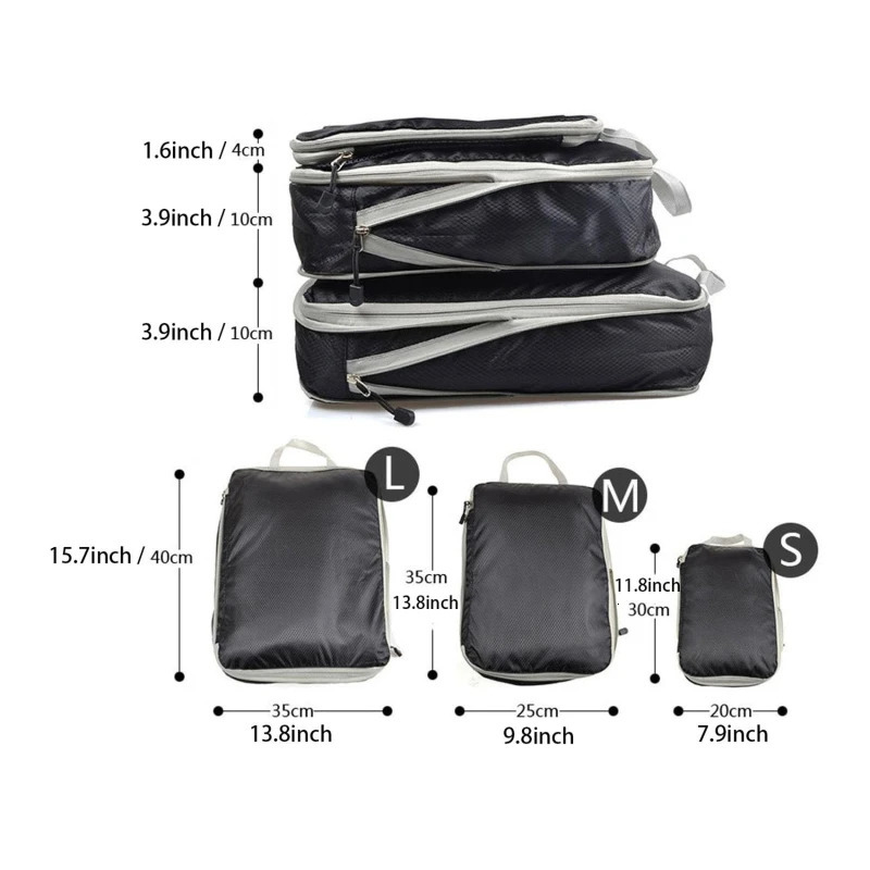 3PCS Compressed Packing Cubes Travel Storage Organizer Set Mesh Visual Luggage Portable Convenient Lightweight Suitcase Bag 241226