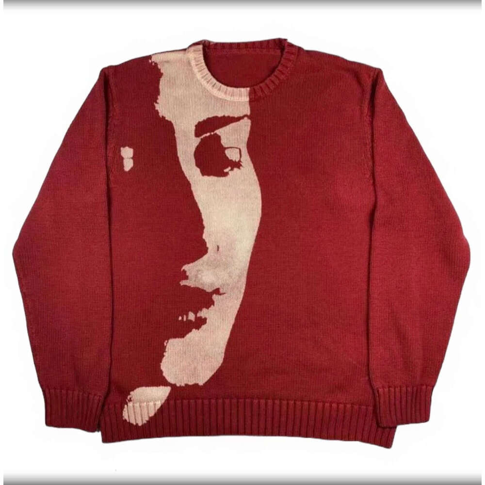 Knitwear Portrait Jacquard Pattern Round Neck Long Sleeve High Street Loose Sweater Punk Style