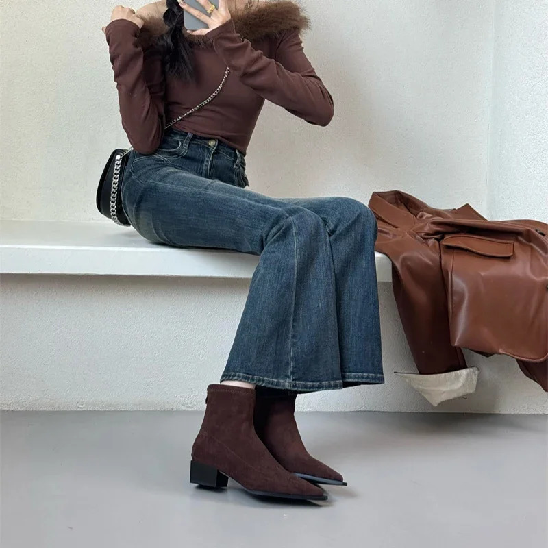 er Women Modern Ankle Boots Fashion Pointed Toe Short Booties Ladies Casual Thick Heel Shoes 250106