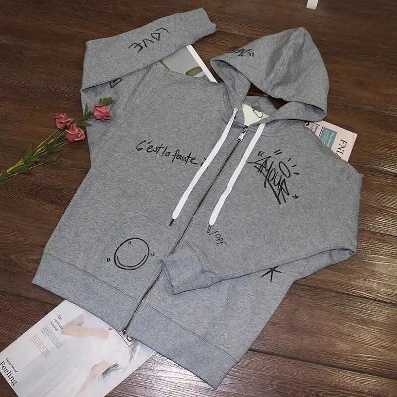 Cotton Hooded Sweatshirt Graphic Letters Print New Sweatshirts Female Long Sleeve Zipper Autumn Winter Women Hoodies