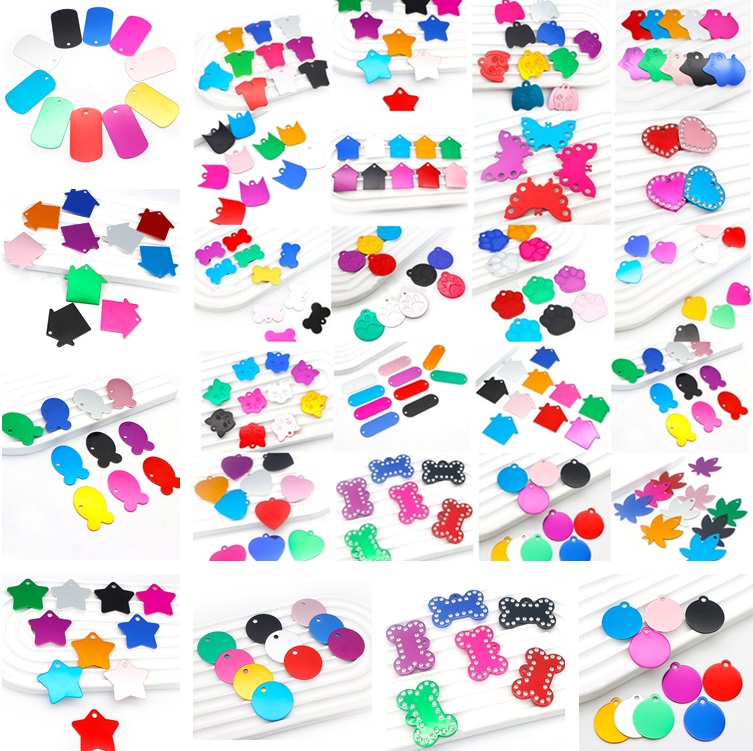 300pcs/lot fashion Aluminum Alloy blank dog tag cat ID card Anodized surface laser engravable pet Identity Tags 41-49 ZC480