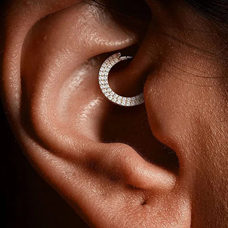 G23 Ear Cartilage Earring Earlobe Piercing Two Rows CZ Zircon Paved Nose Rings Hoops Nipple Lip Clicke Ring Jewellery 250103