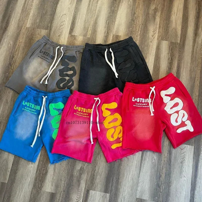 Foam Embroidered Shorts Loose Casual Shorts Men Women Spring Summer Ins Net Red Sense Y2k Letters Five Part Pants 250103