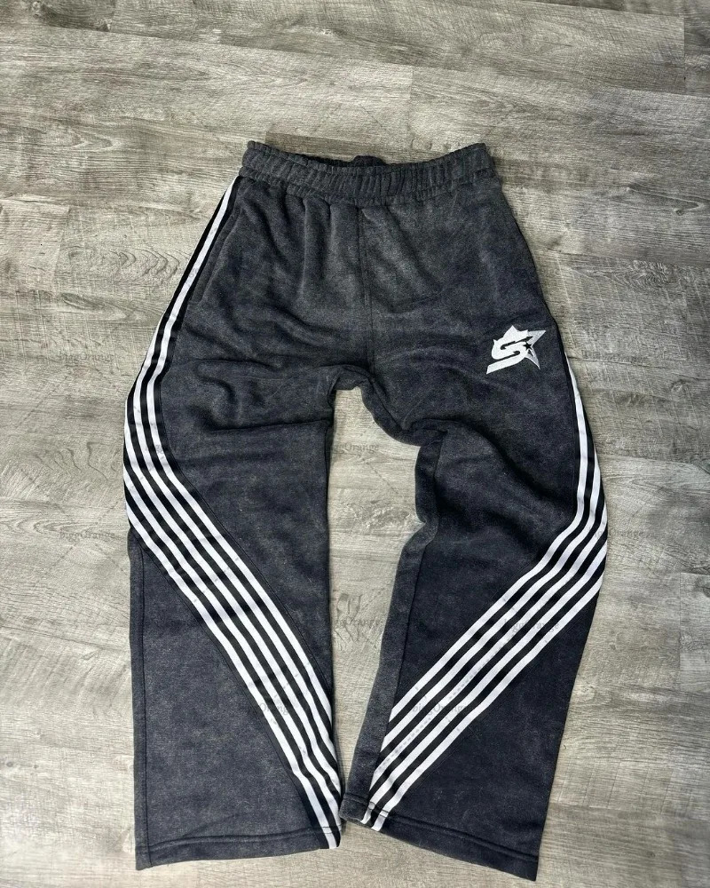 American retro classic striped sports pants Y2K Harajuku color casual pants street fashion loose wide leg Trousers 250103