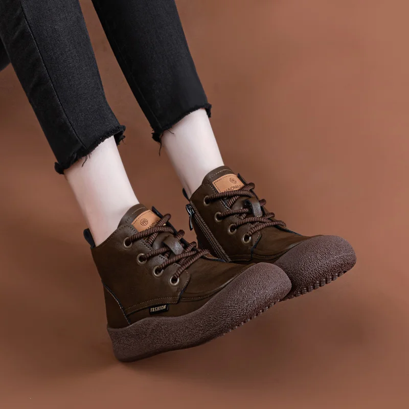 AIYUQI Boots Women Vintage Autumn Flat Women's Ankle Boots Fashion Plus Size Round Toe Lace-Up Booties Ladies