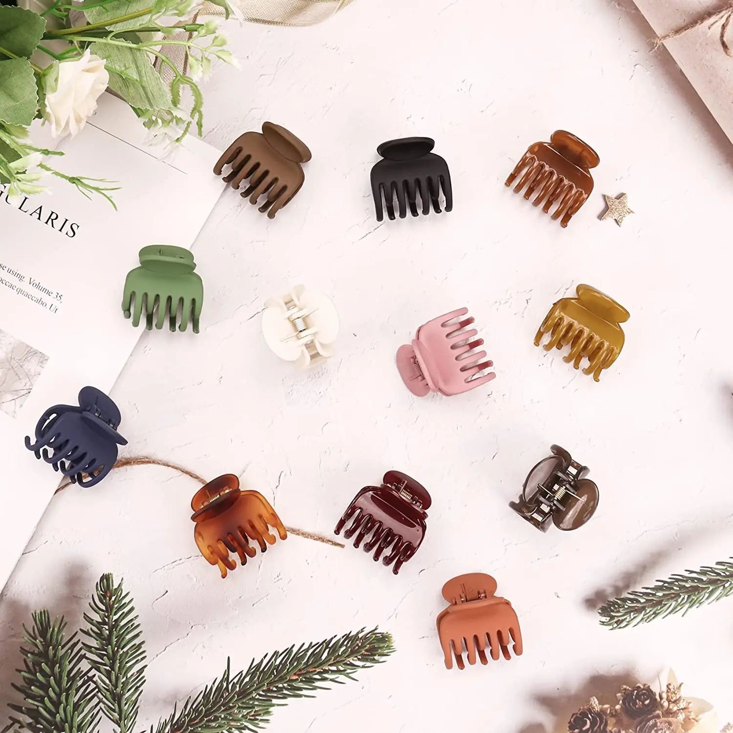 Double Row Teeth Hair Claw Clips Medium Hair Jaw Clips Matte and Shiny Small Claw Non-Slip 1.5 in 12 PCs 250106