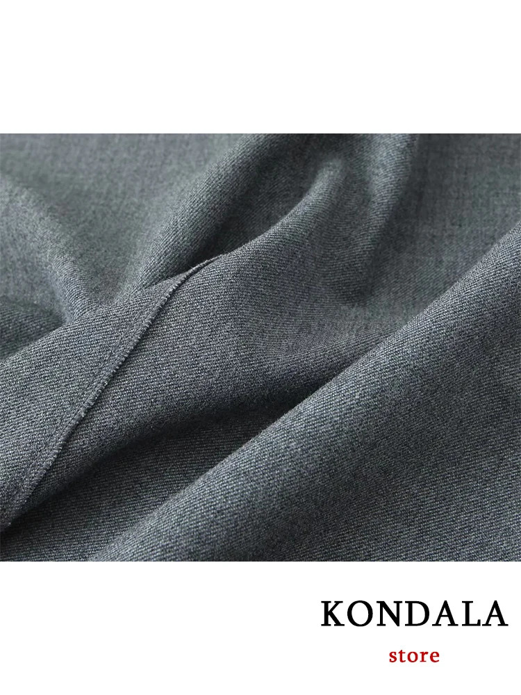 KONDALA Vintage Gray Straight Long Sleeveless Dress Women O Neck Front Split Sexy Party Fashion Autumn Winter Vestido 250103