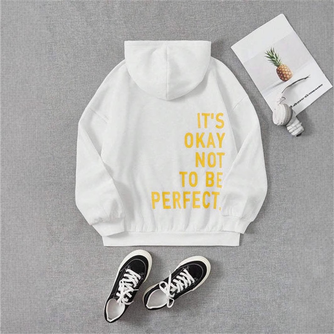 Women's Multicolored Letter Printed Versatile Casual Long Sleeved Pullover Loose Hooded Sweatshirt