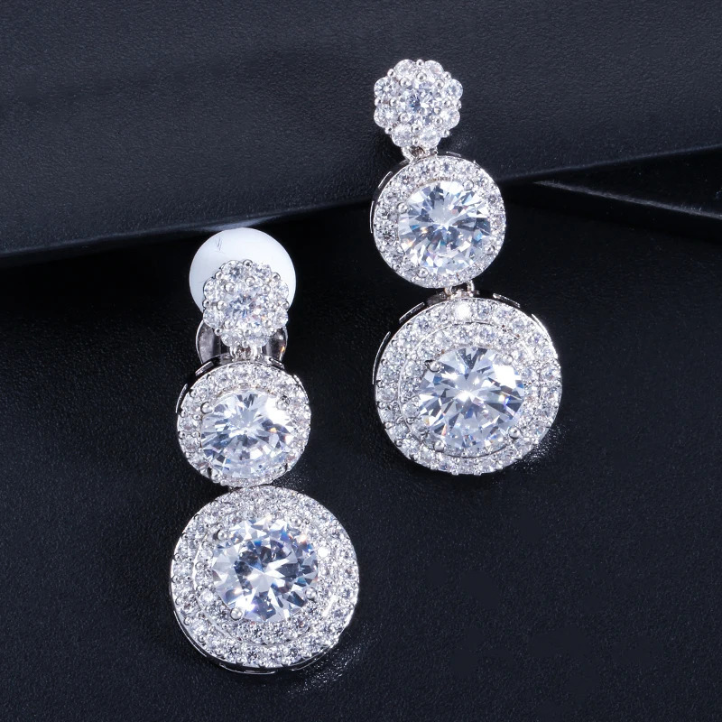 CWWZircons Clip on Ear Round Drop Cubic Zirconia Non Pierced Earrings Fashion Wedding Jewelry Womens Accessories CZ427 250103