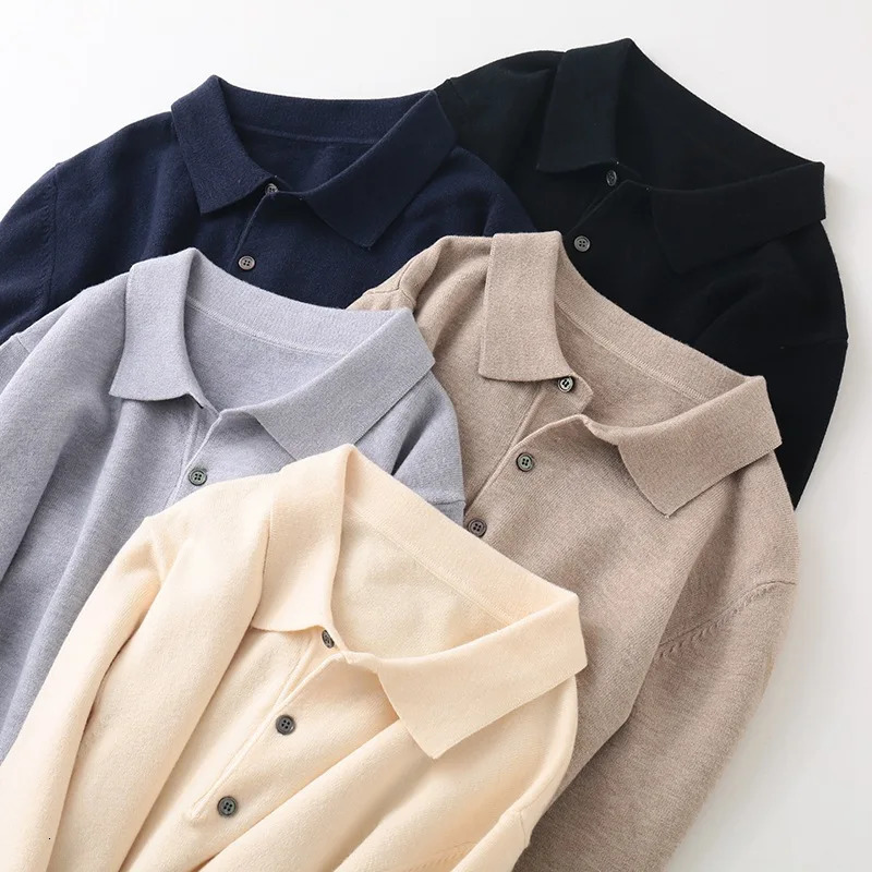 Mens winter solid color cashmere polo neck slim fit warm wool knitted sweater 250103