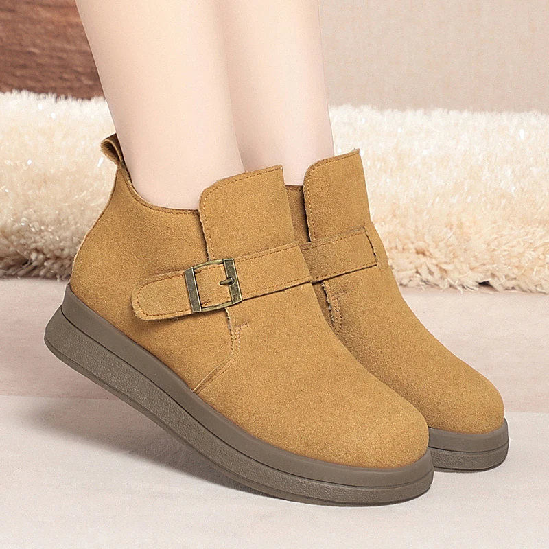 AIYUQI Women Winter Shoes Suede Genuine Leather Flat Natural Wool Warm Shoes Women Anti-Slip Women Shoes