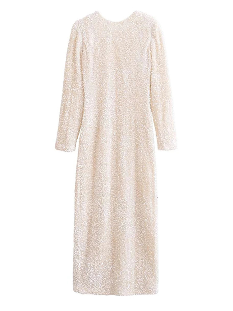 Elegant sequined womens long dress fashionable full sleeved O-neck womens Maxi dress 2025 fashionable and sexy party evening dress womens vest 250103
