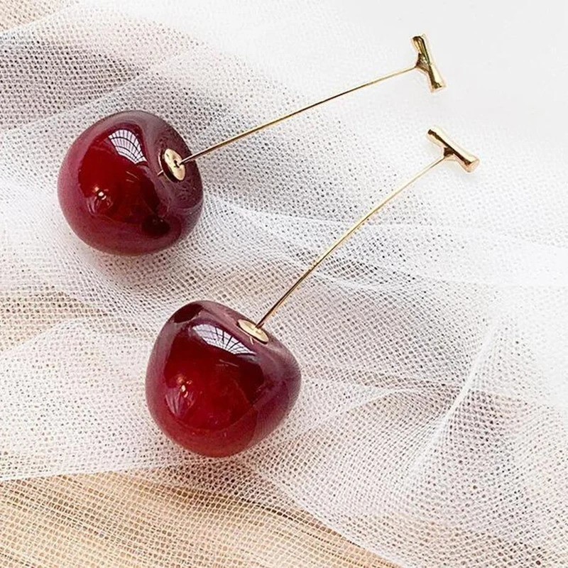 Small Fresh Sweet Lovely Cherry Cherries Earrings Pendant Fruit Red Charm Jewelry 250103