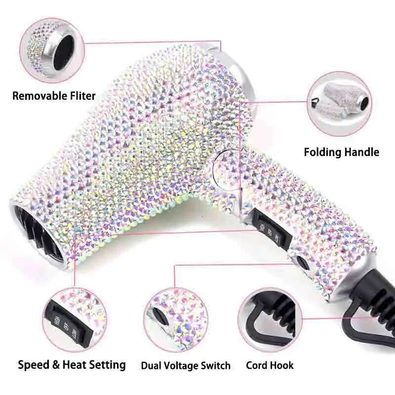 Mini Portable Blow Set Travel and Small Flat Iron with Rhie Folding Handle Hair Dryer for Women