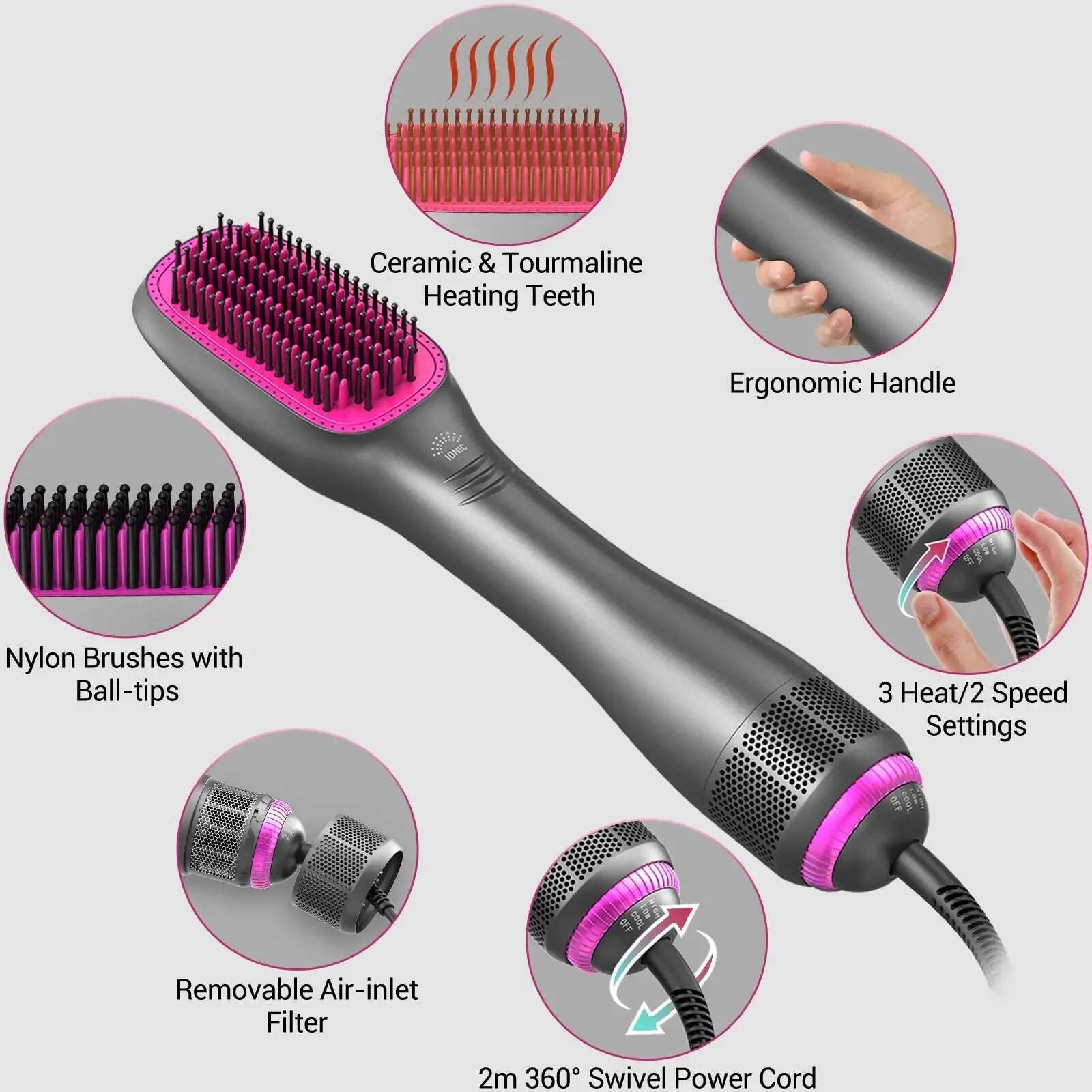 New 3 In 1 Hot Air Brushes Negative Ion Care Straightener Hair Brush Salon Electric Blow Dryer Comb For Women Dropshipping