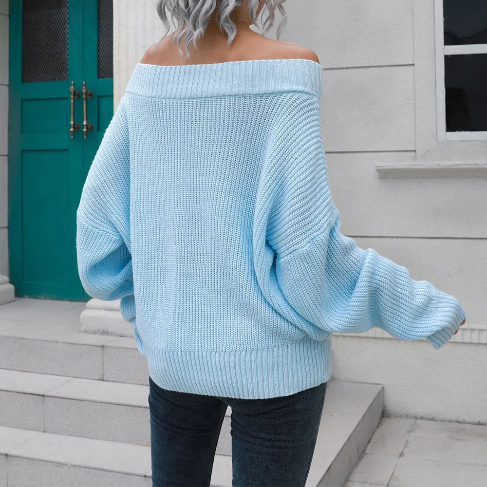 Mia Muse Womens Sweater Autumn French Simple Solid Color Long Sleeve Off Shoulder Basics 250103