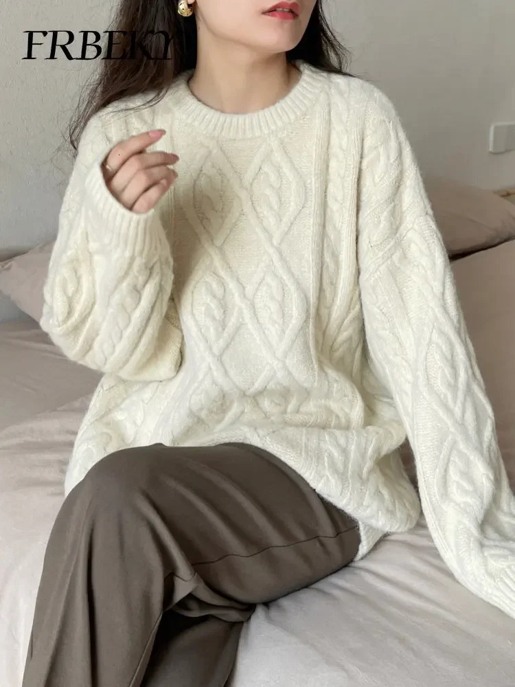 Sweater Woman Winter Round Neck Bottoming Twist Lazy Wind Loose Casual Knit Pullover Long Sleeve Jumper 250103