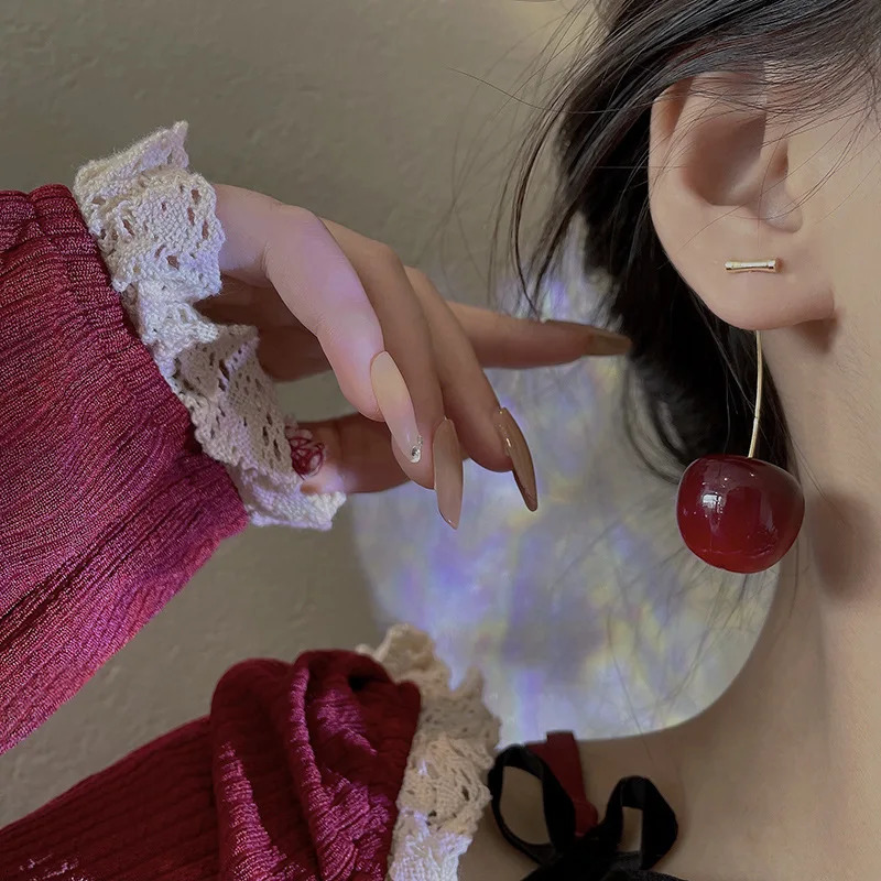 Small Fresh Sweet Lovely Cherry Cherries Earrings Pendant Fruit Red Charm Jewelry 250103