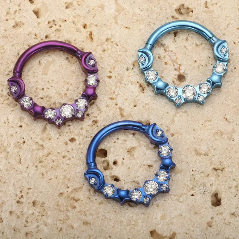 ASTM F136 Star Moon with Zircon Clicker Piercing 16G Septum Hoop Nose Ring Tragus Helix Daith Hinged Earrings 250103