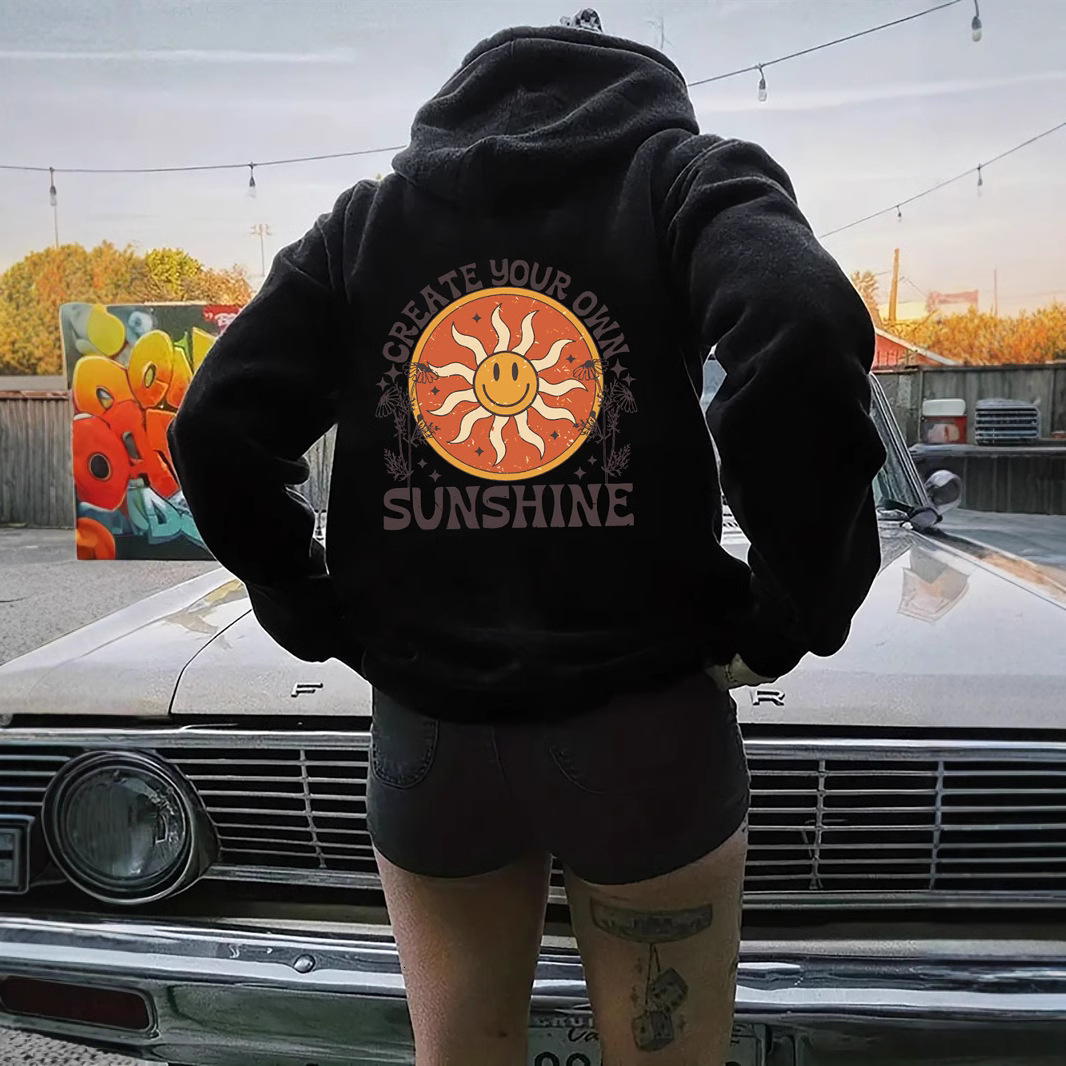 European Style Off Shoulder Sleeves S - --5XL Women's Fleece Hoodie Plain Letter Printed Kangaroo Pocket