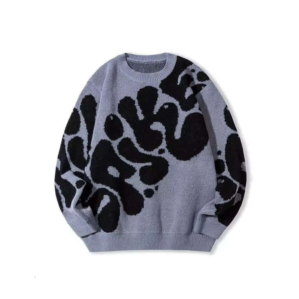 Knitted with letter jacquard pattern round neck long sleeved high street loose sweater dark style