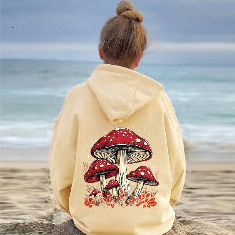 Autumn and Winter New Mushroom Fashion Printed Velvet Hoodie Multi functional Couple Coat